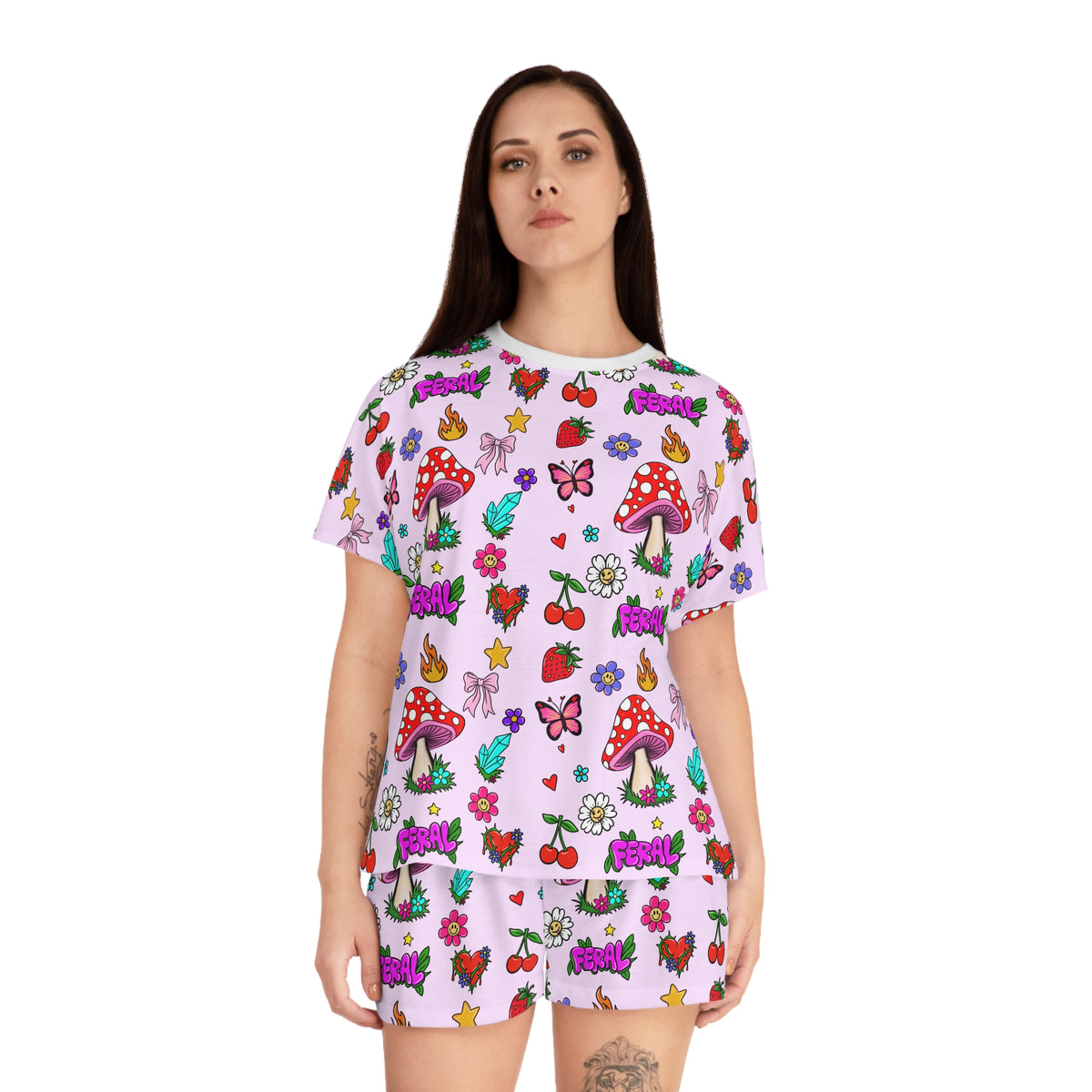 Women's Fairycore Mushroom & Floral Short Pajama Set