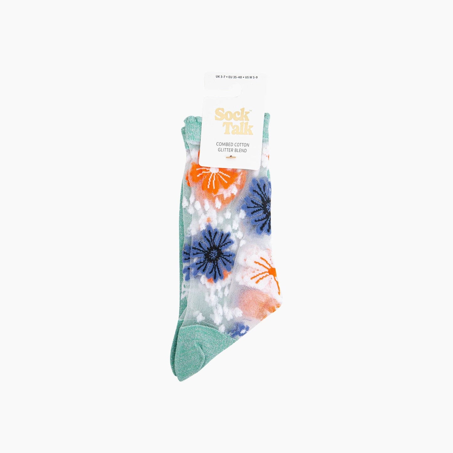 Bold Floral Combed Cotton Sheer Pop Socks in Sage Green