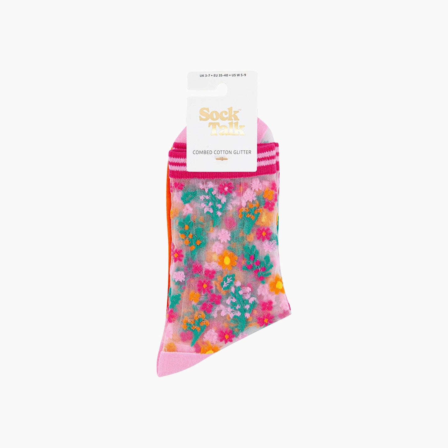 Ditsy Floral Combed Cotton Sheer Pop Socks in Orange