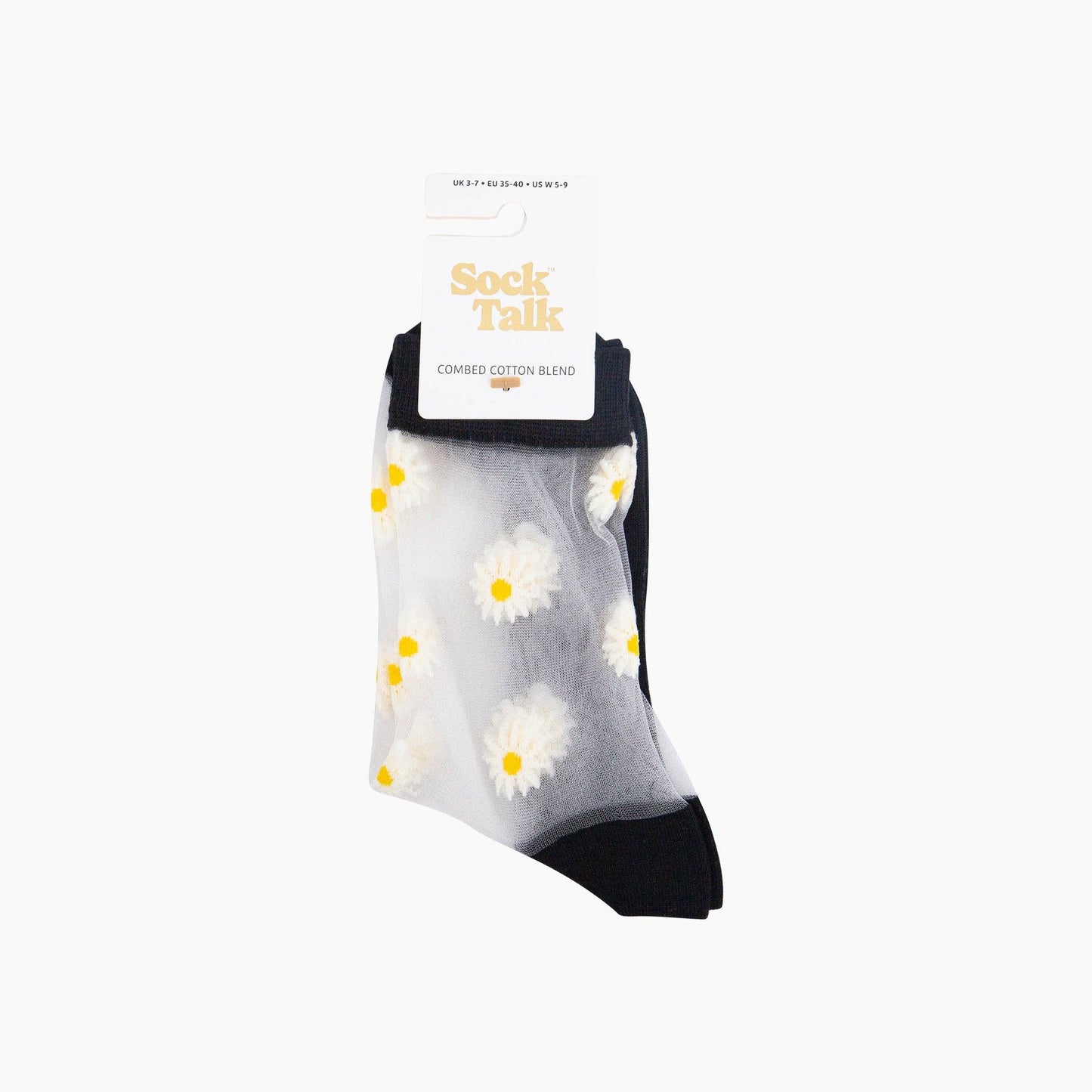 Dainty Daisy Combed Cotton Sheer Pop Socks in Black