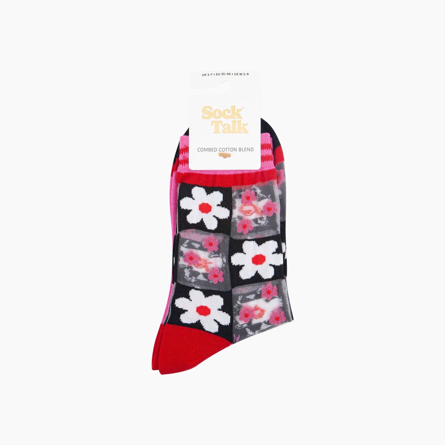 Daisy Checkerboard Combed Cotton Sheer Pop Socks in Pink