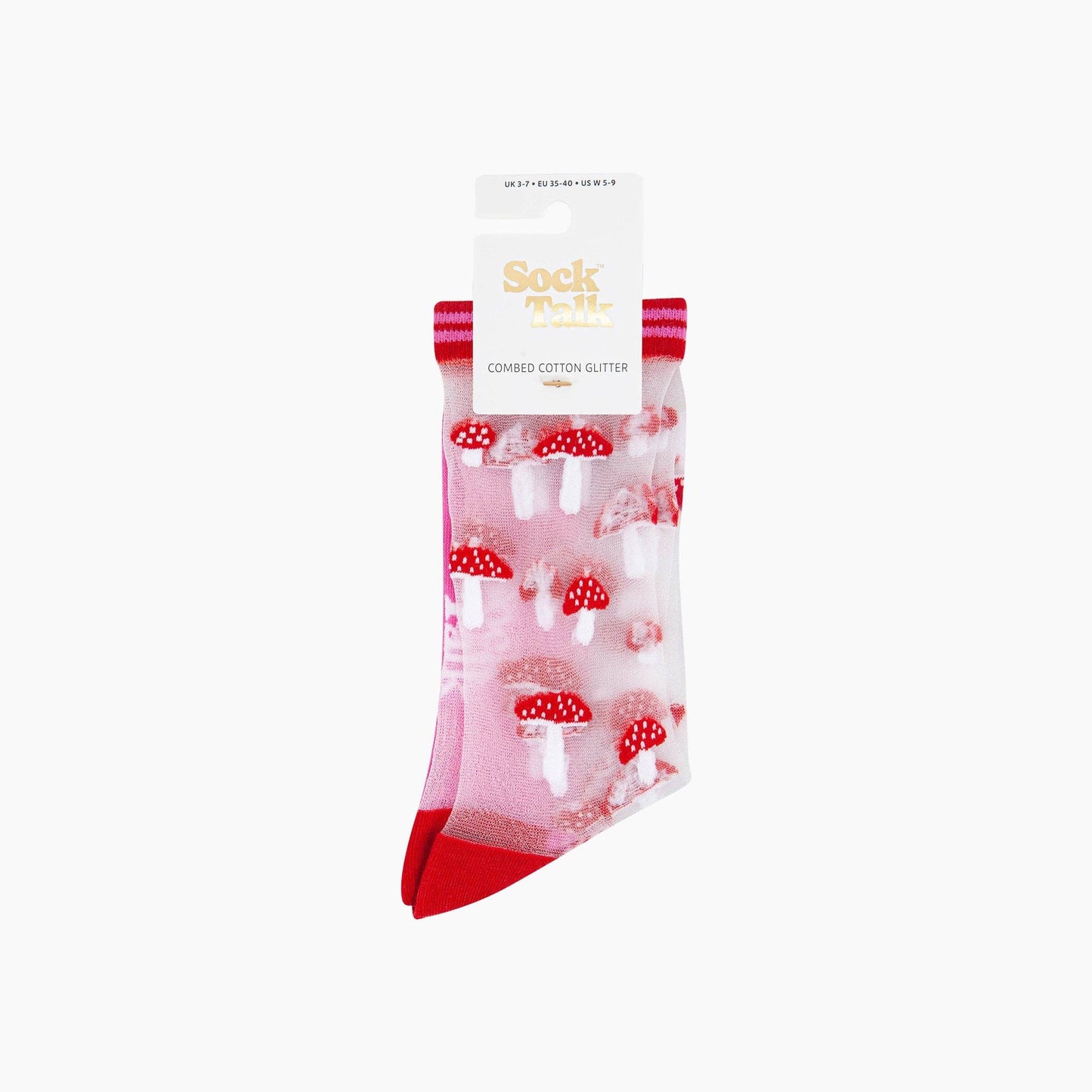 Toadstools Combed Cotton Sheer Pop Socks in Red