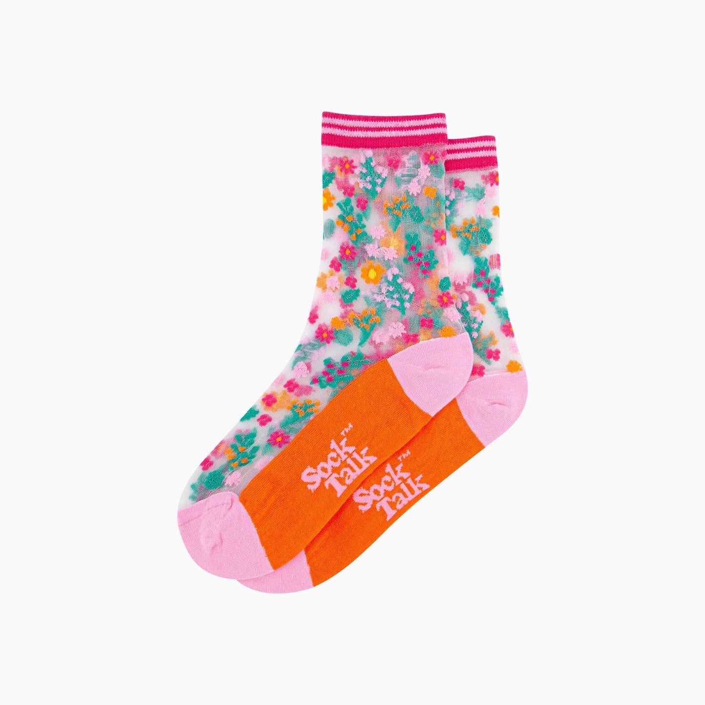 Ditsy Floral Combed Cotton Sheer Pop Socks in Orange