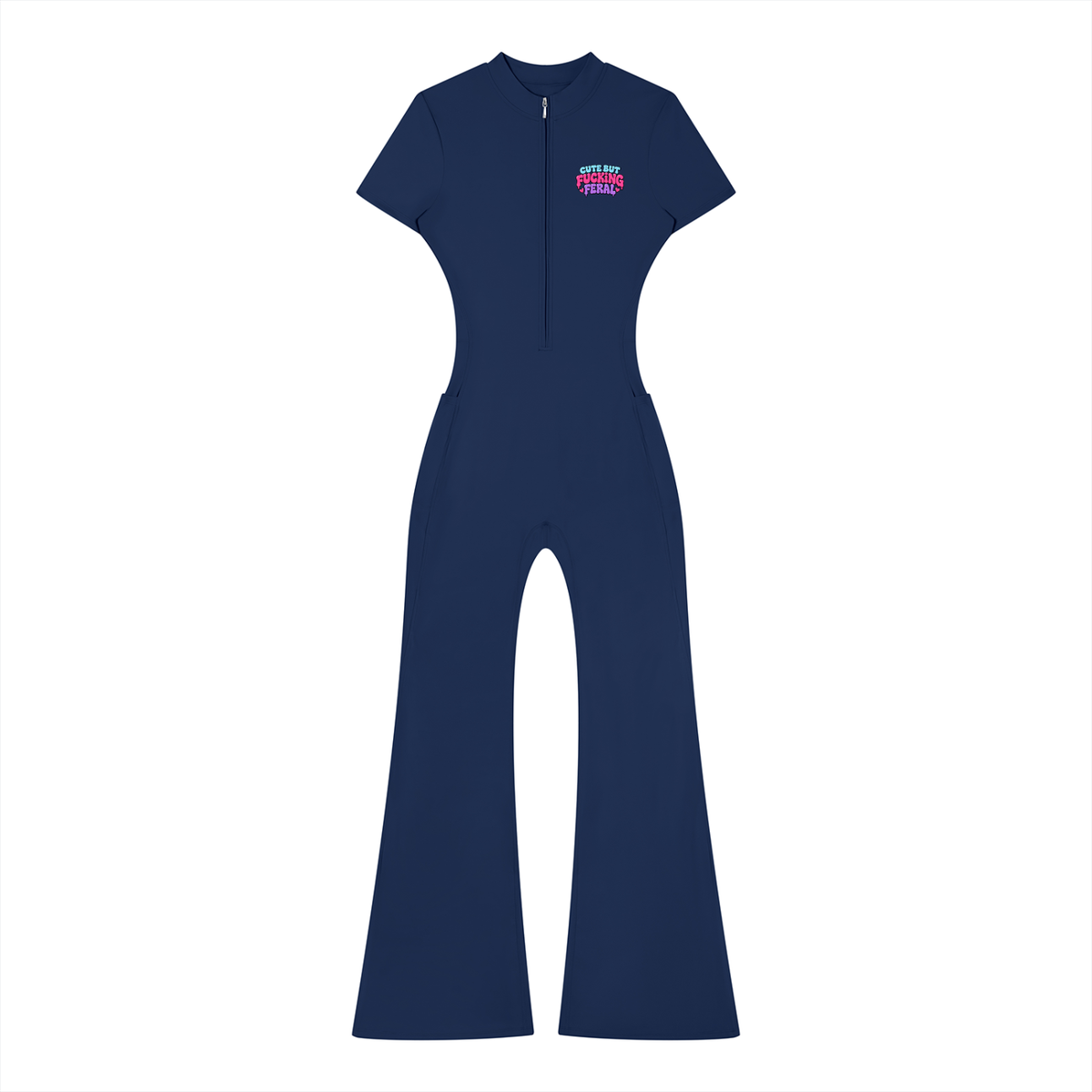 Feral Women’s Tight Flared Leg Quarter-Zip Jumpsuit
