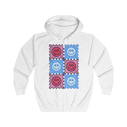 Smiley Face Full Zip Hoodie - Cozy Unisex Outerwear for Casual Vibes, Perfect for Gifts, Festivals, and Everyday Fun