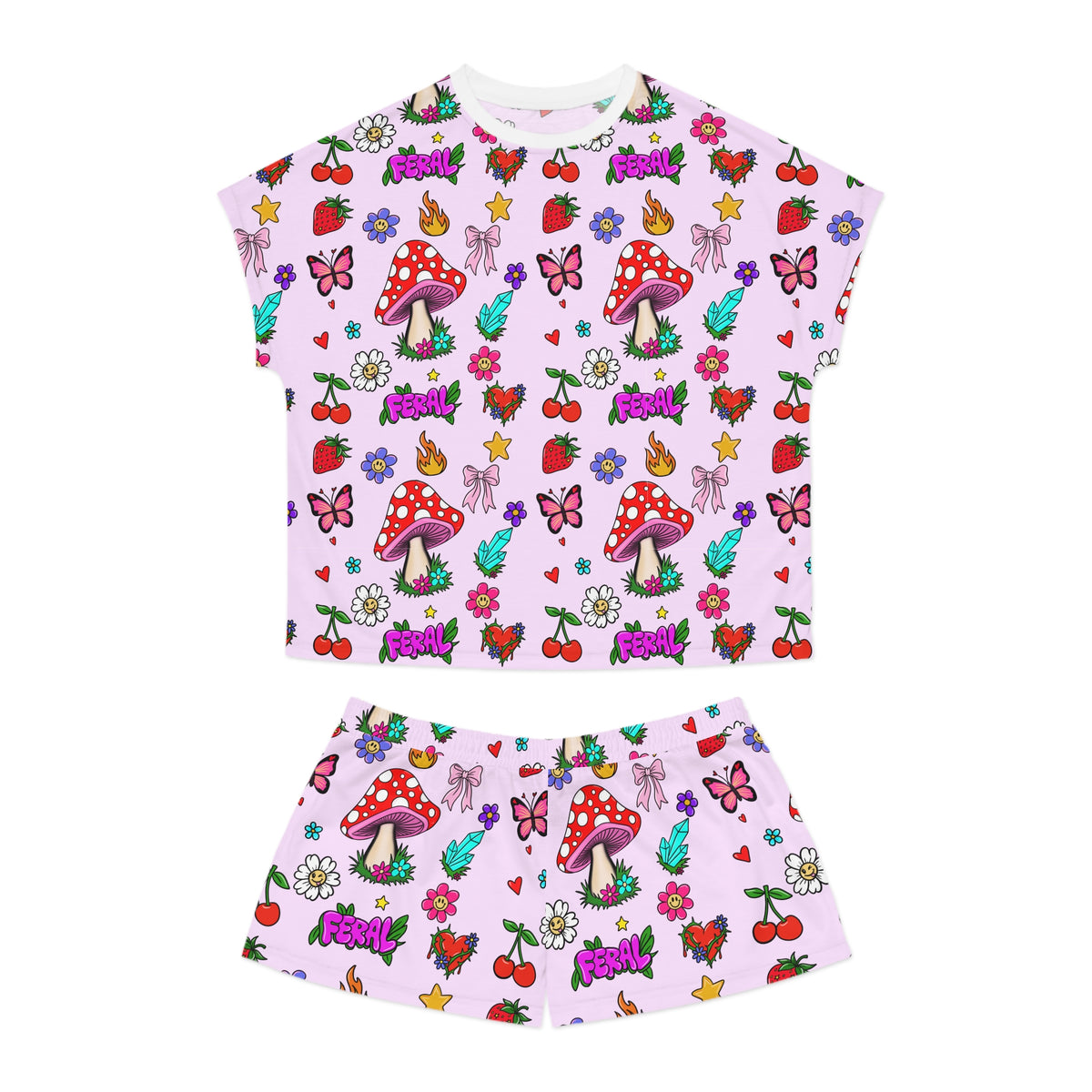 Women's Fairycore Mushroom & Floral Short Pajama Set