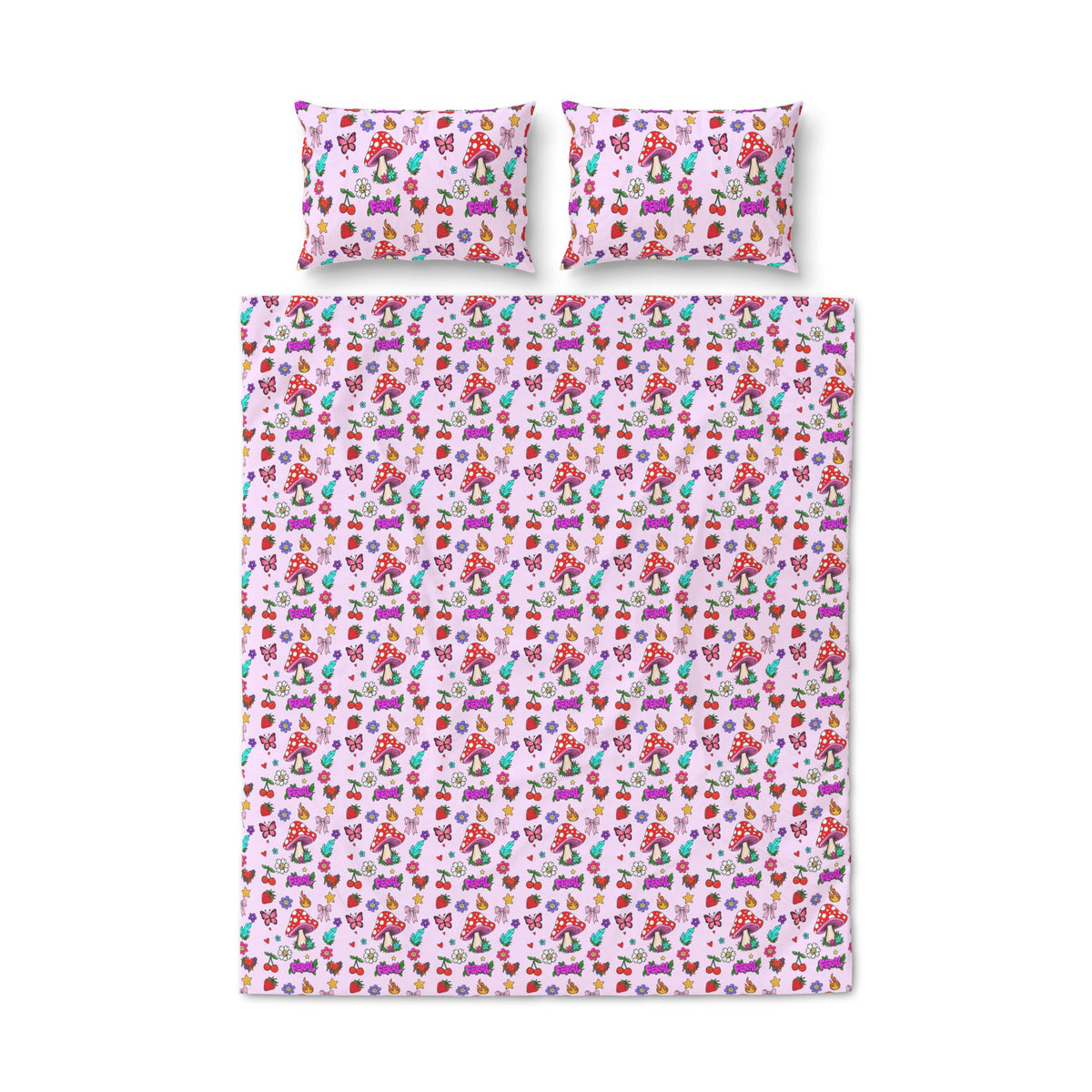 Quilt Cover Set – Colorful Floral and Mushroom Pattern Bedding
