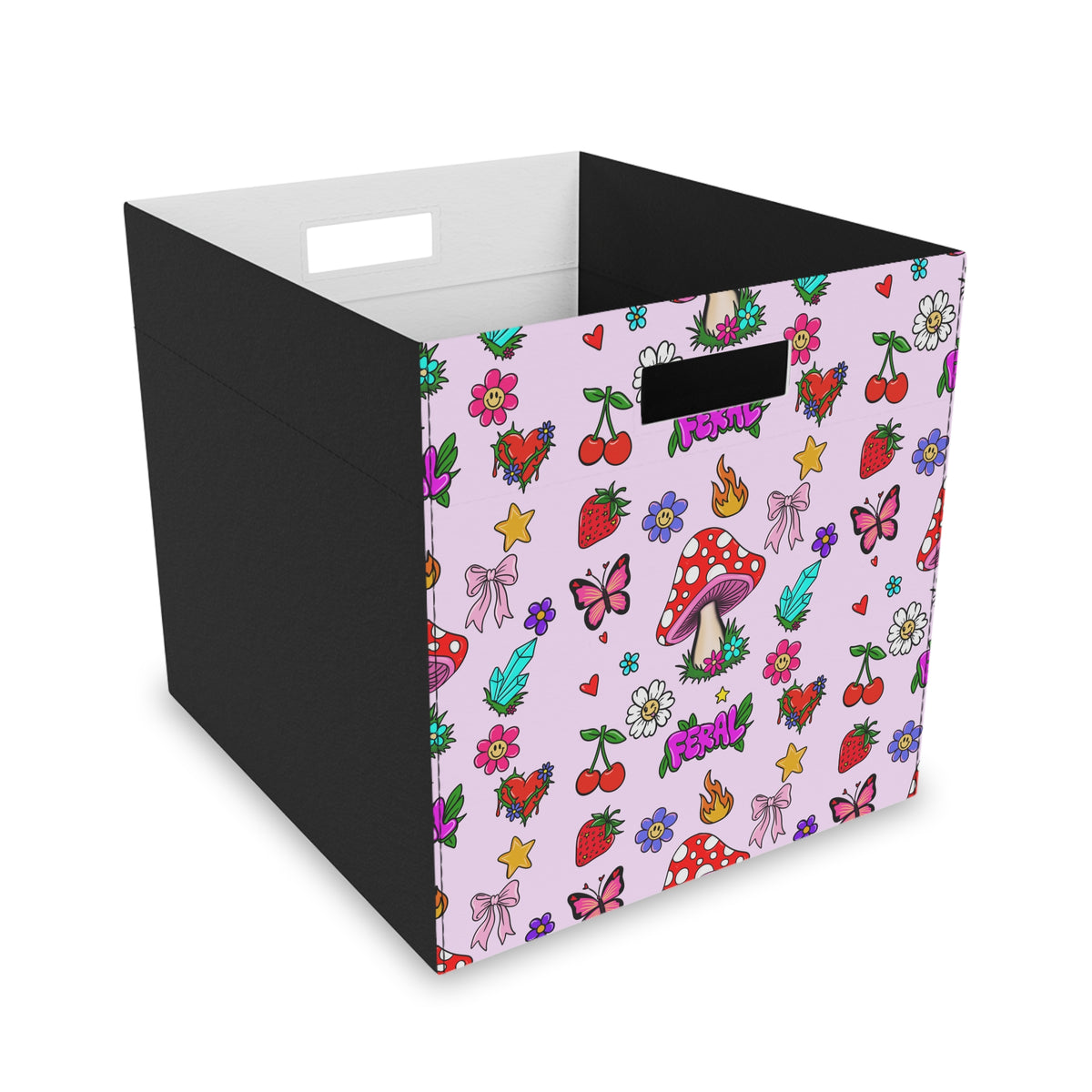 Felt Storage Box – Colorful Mushroom, Flower & Fruit Pattern Organizer