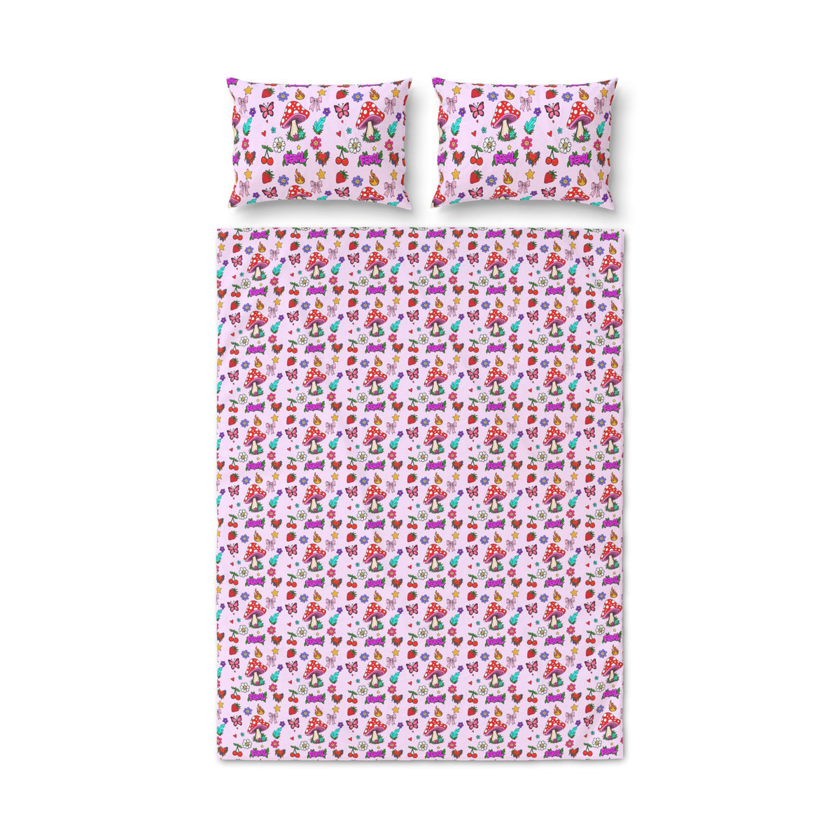 Quilt Cover Set – Colorful Floral and Mushroom Pattern Bedding
