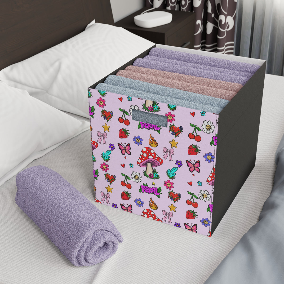 Felt Storage Box – Colorful Mushroom, Flower & Fruit Pattern Organizer