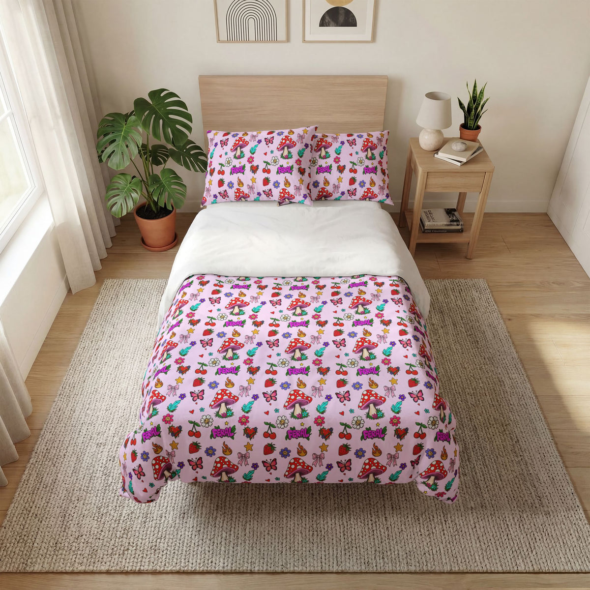 Quilt Cover Set – Colorful Floral and Mushroom Pattern Bedding