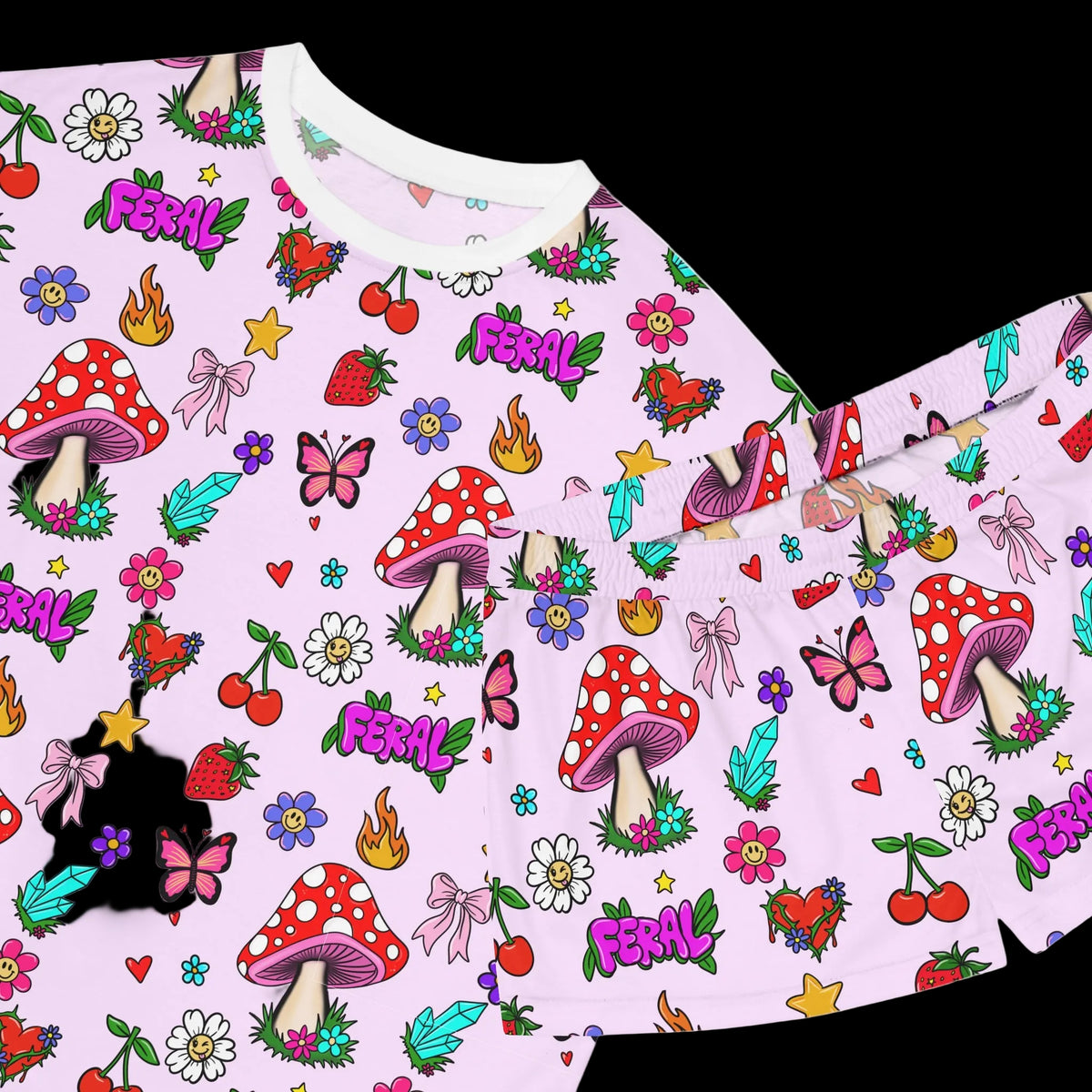Women's Fairycore Mushroom & Floral Short Pajama Set