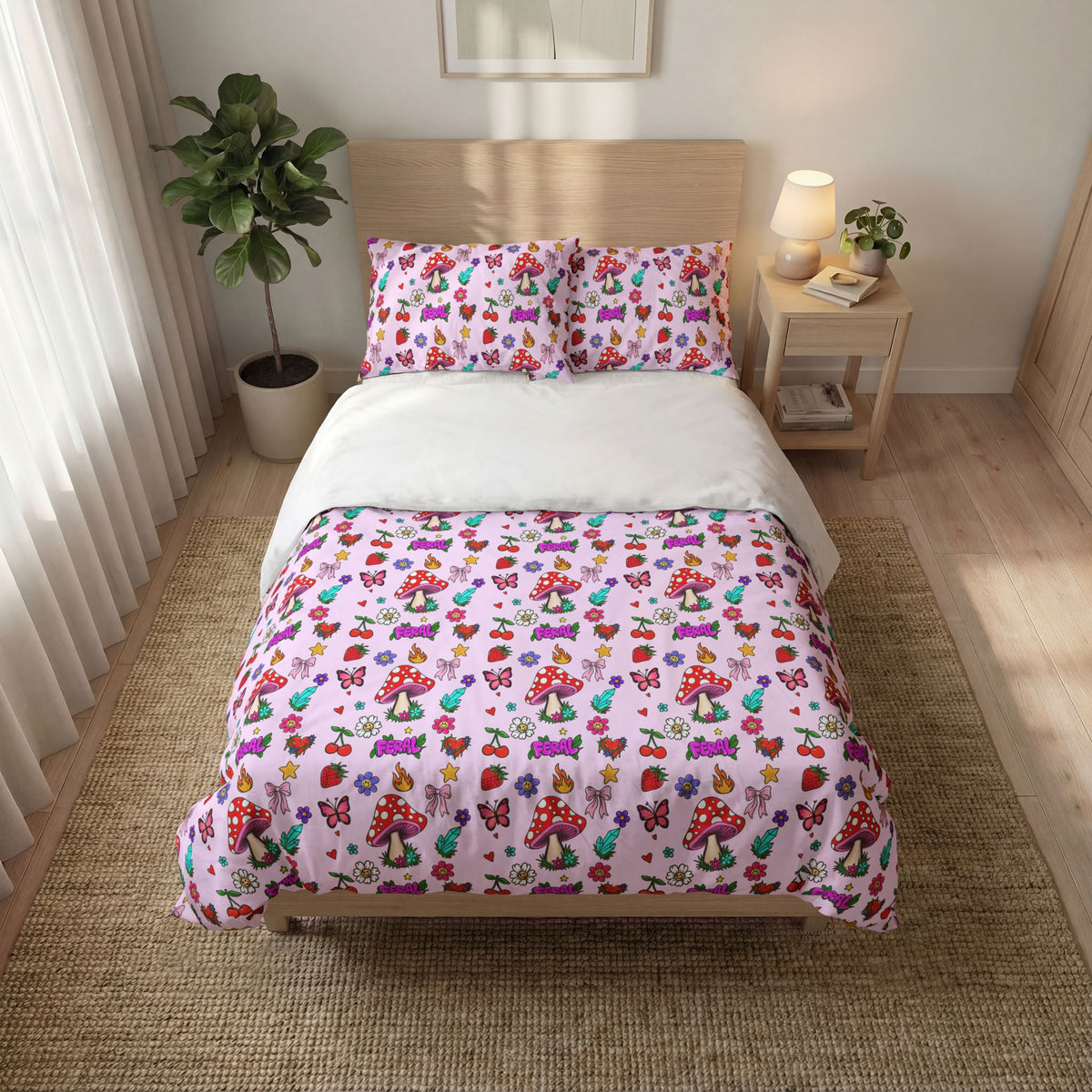Quilt Cover Set – Colorful Floral and Mushroom Pattern Bedding