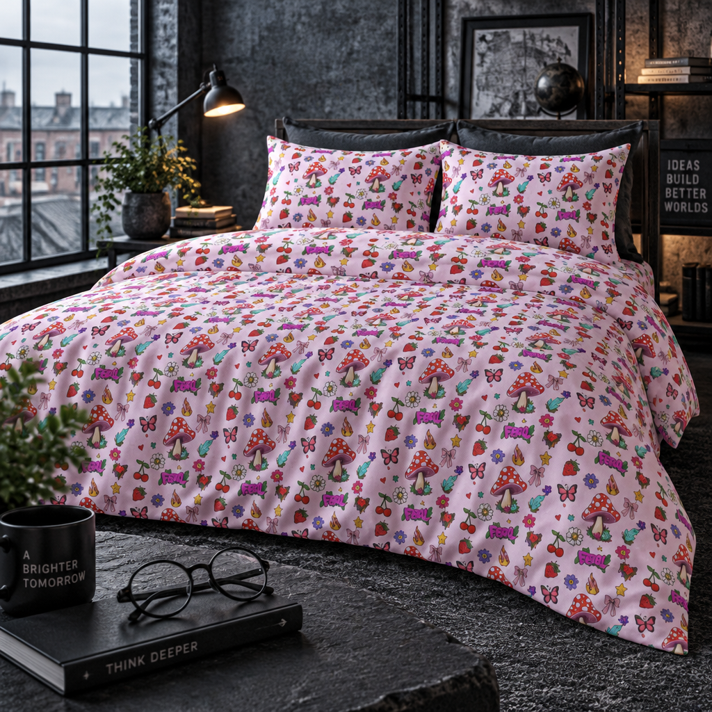 Quilt Cover Set – Colorful Floral and Mushroom Pattern Bedding