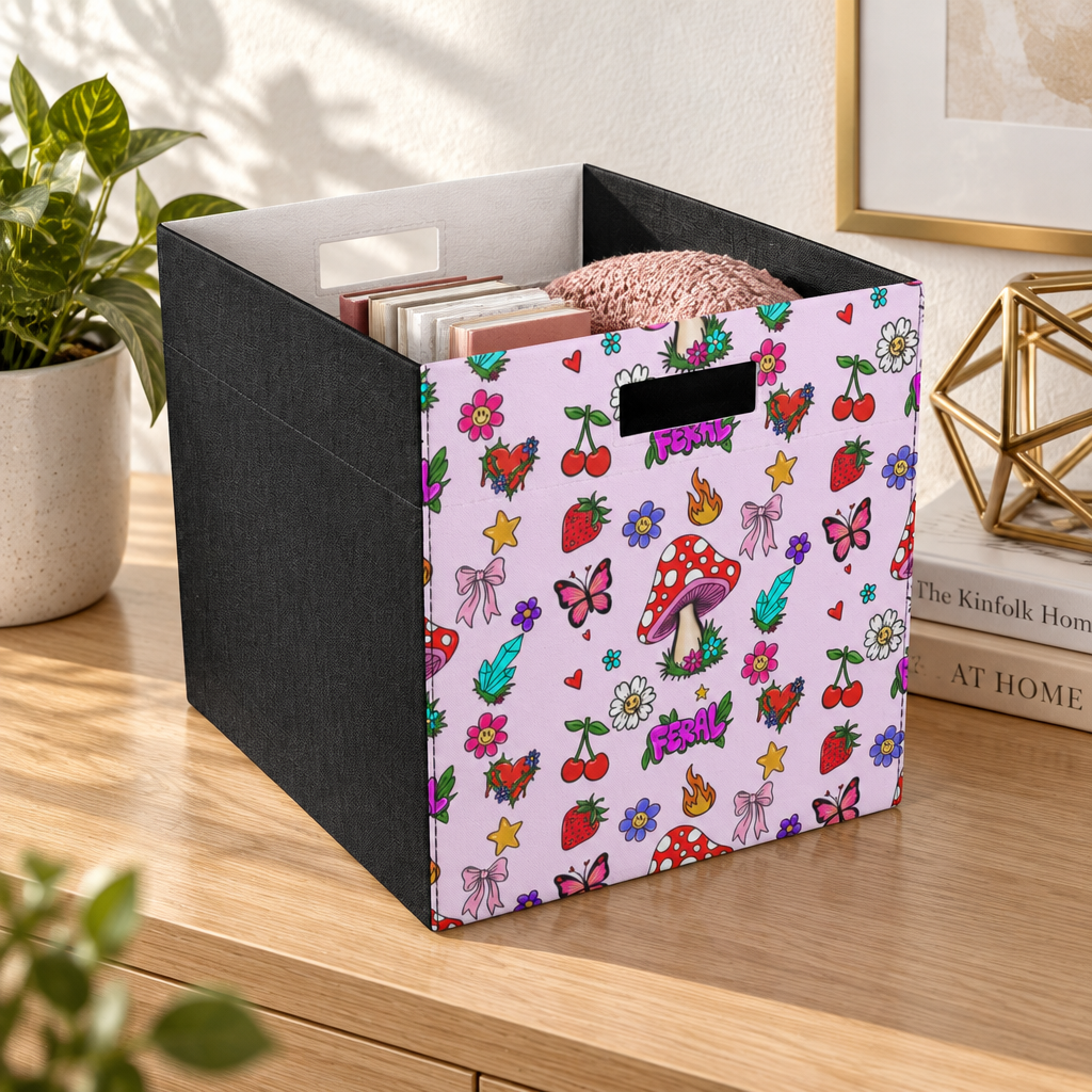 Felt Storage Box – Colorful Mushroom, Flower & Fruit Pattern Organizer