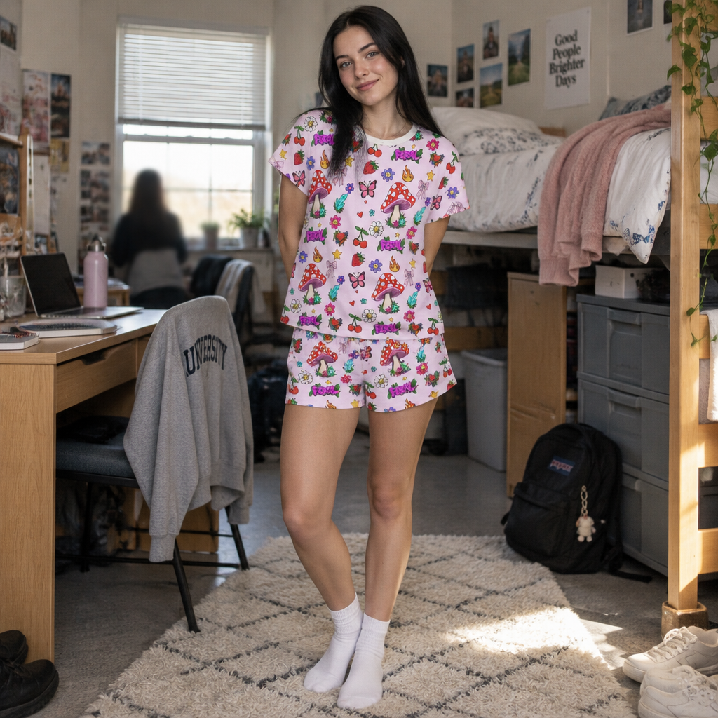 Women's Fairycore Mushroom & Floral Short Pajama Set