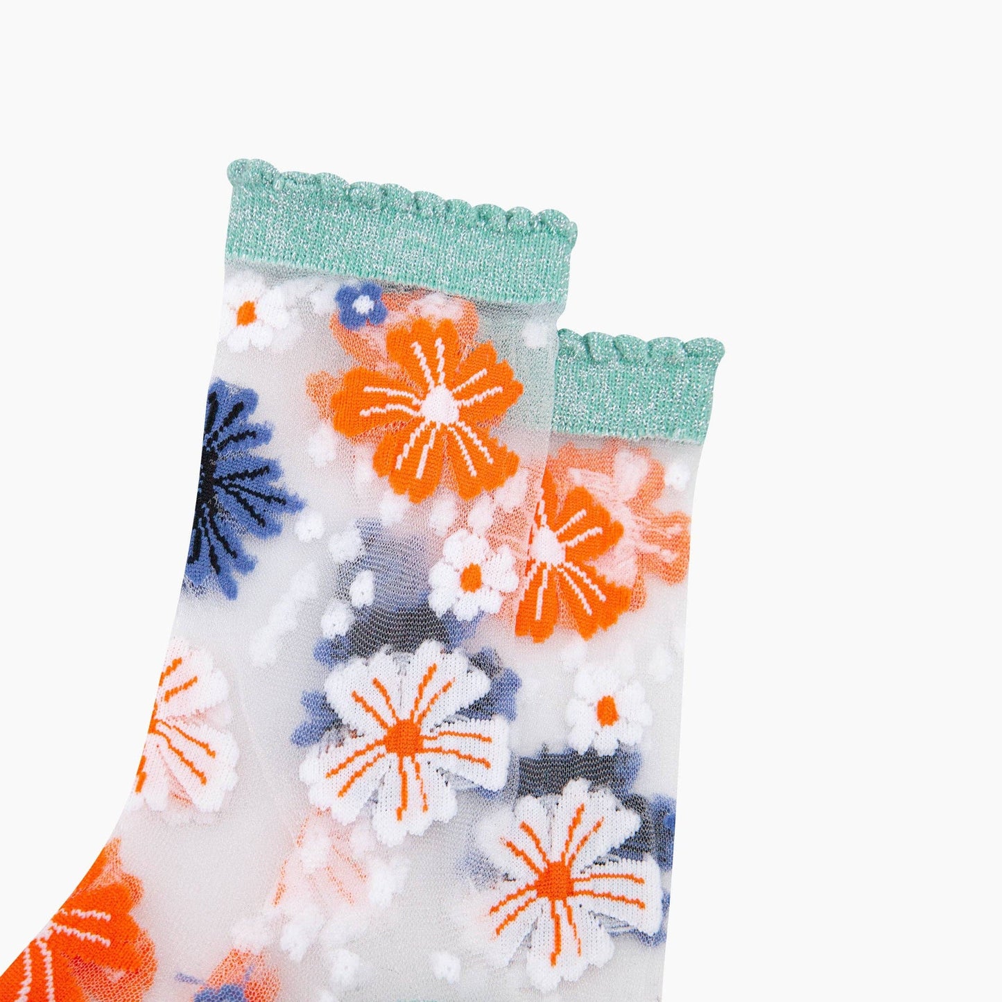 Bold Floral Combed Cotton Sheer Pop Socks in Sage Green