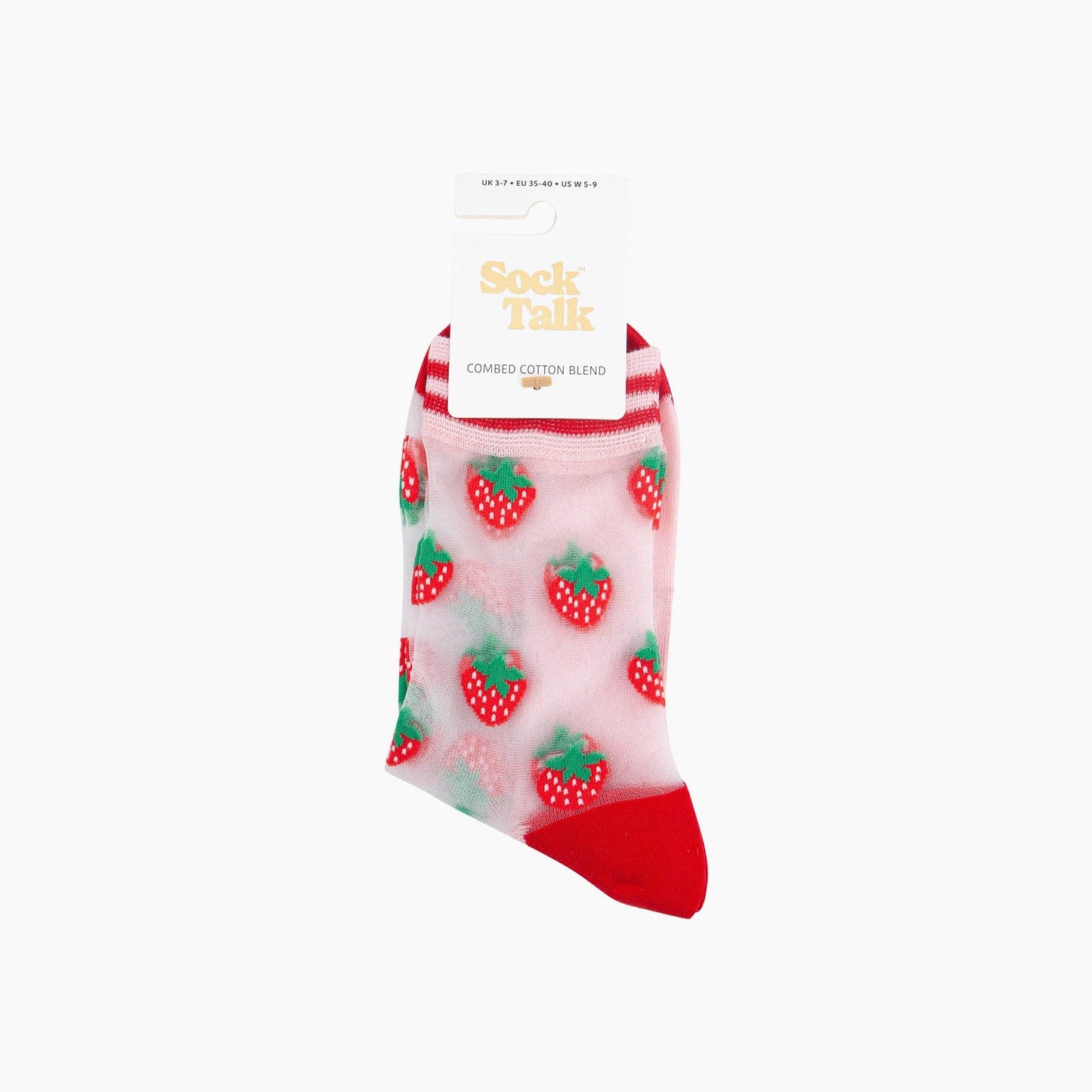 Strawberries Fruit Combed Cotton Sheer Pop Socks in Red