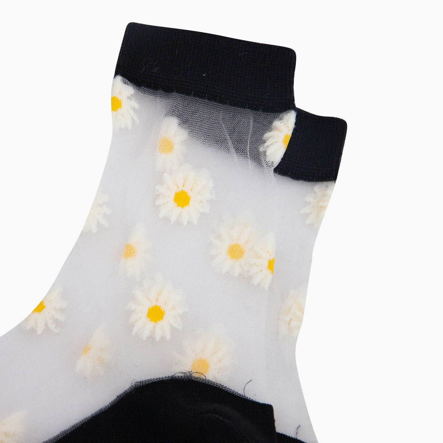 Dainty Daisy Combed Cotton Sheer Pop Socks in Black