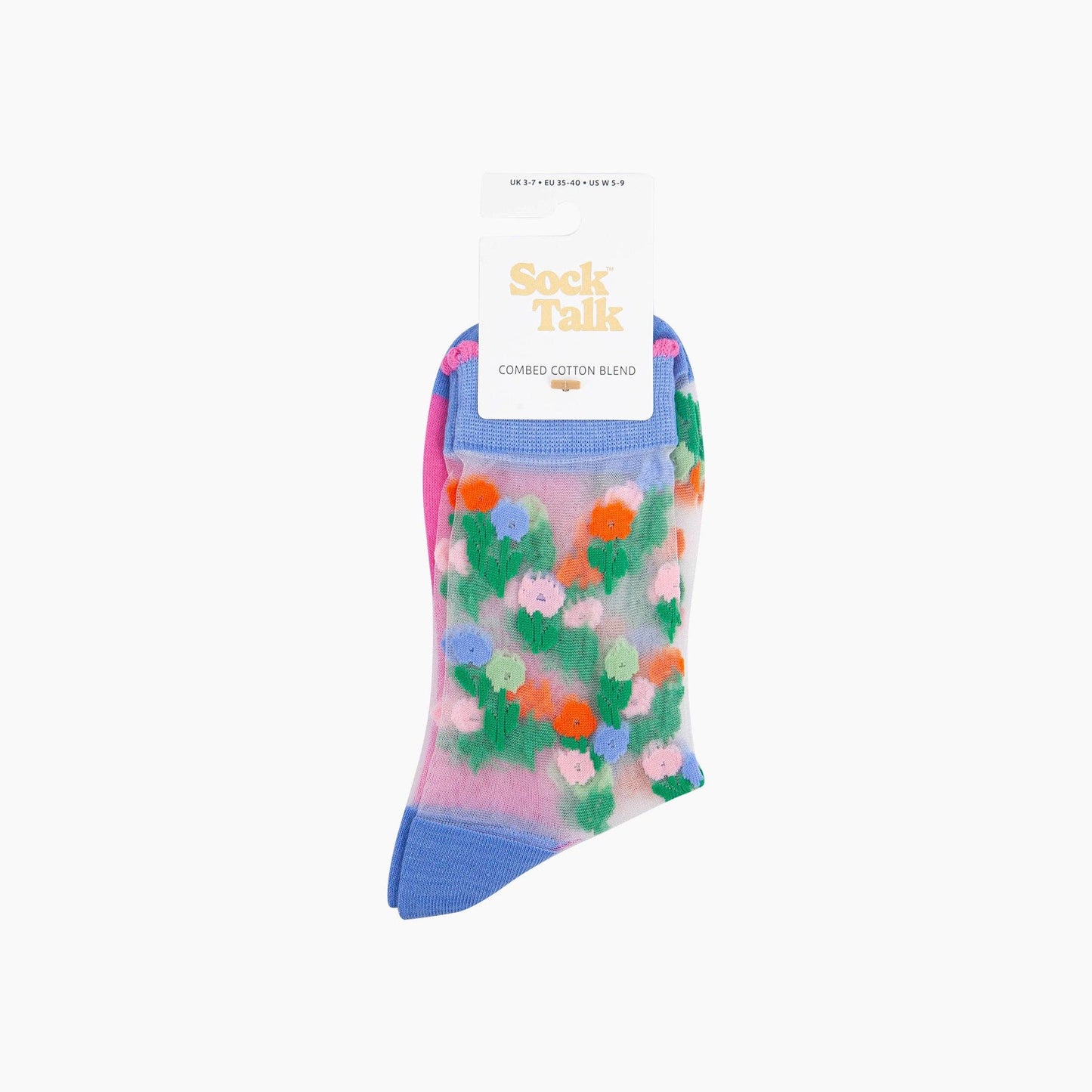 Floral Posy Combed Cotton Sheer Pop Socks in Blue