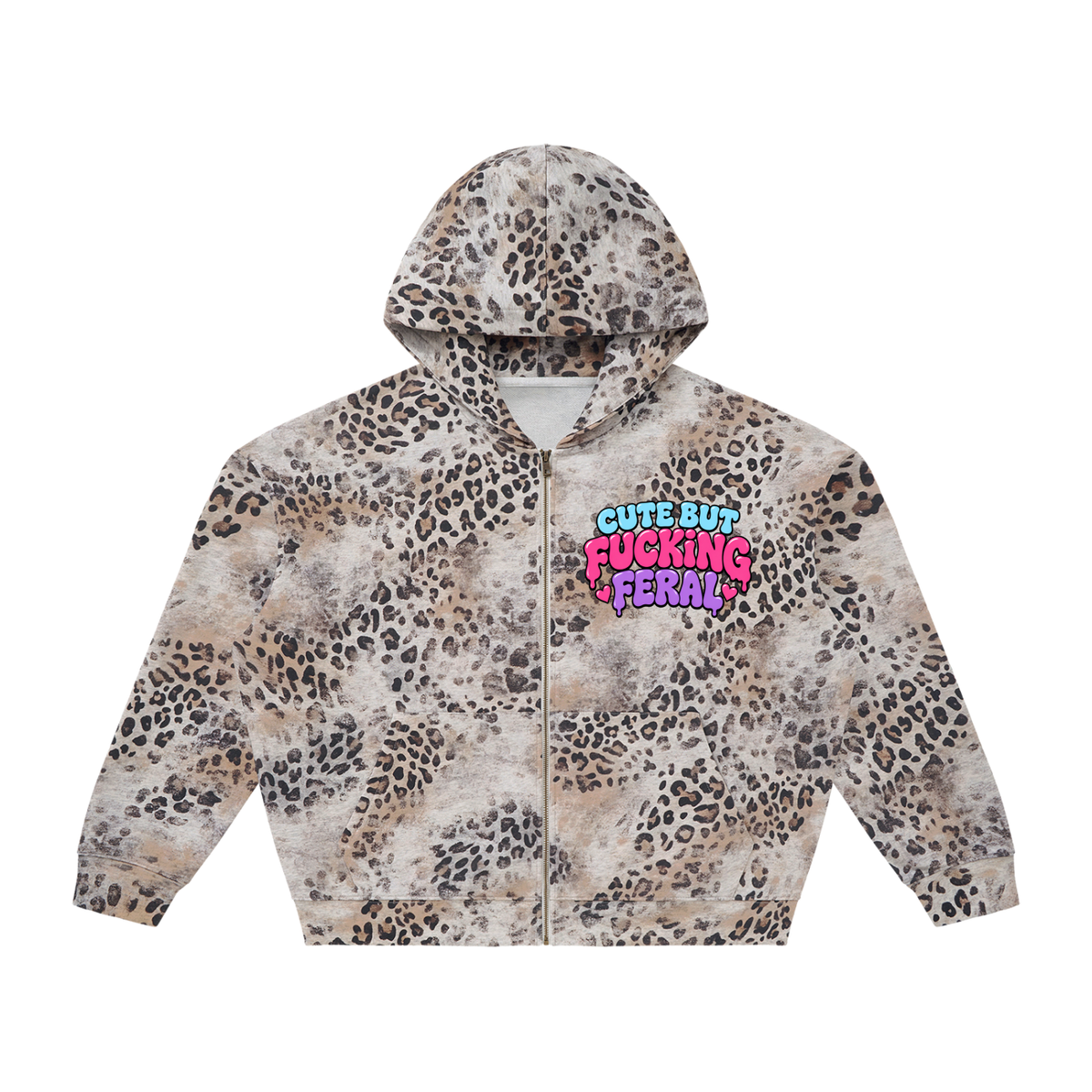 Feral Unisex Vintage Wash Leopard Full Zip Hoodie