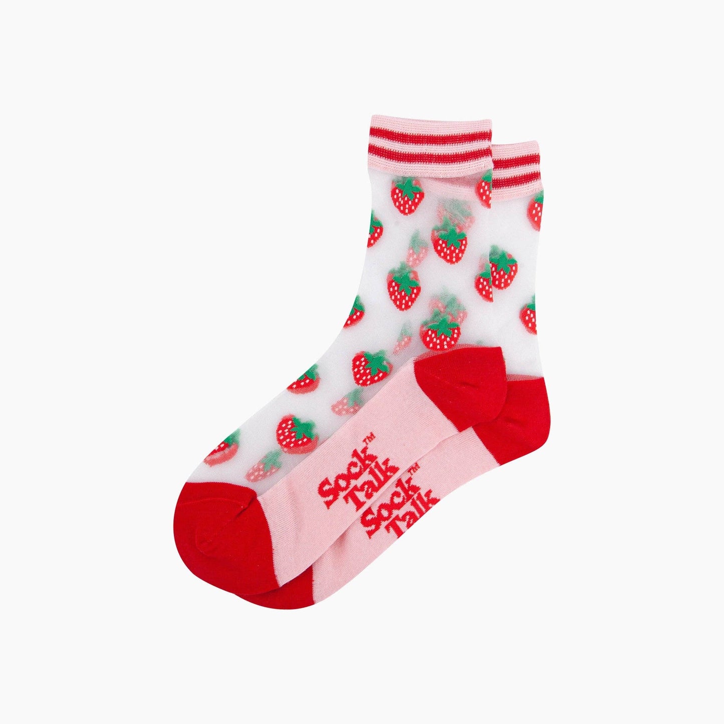 Strawberries Fruit Combed Cotton Sheer Pop Socks in Red
