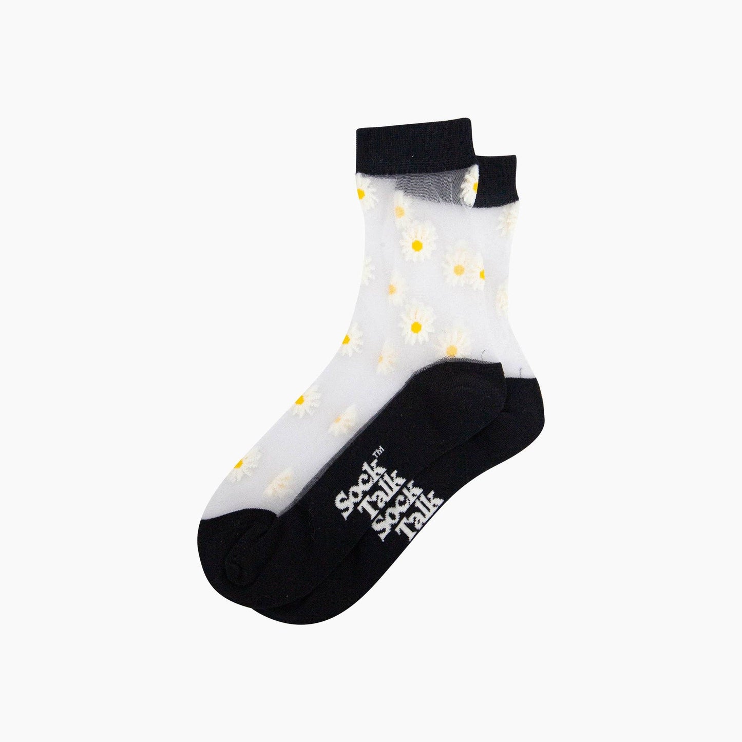 Dainty Daisy Combed Cotton Sheer Pop Socks in Black