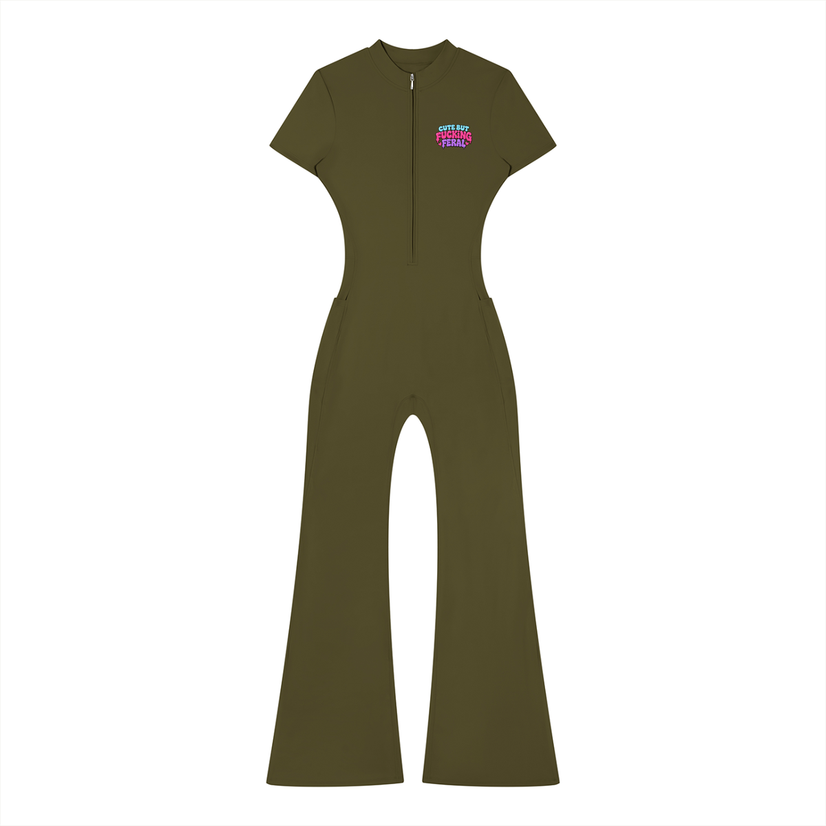 Feral Women’s Tight Flared Leg Quarter-Zip Jumpsuit