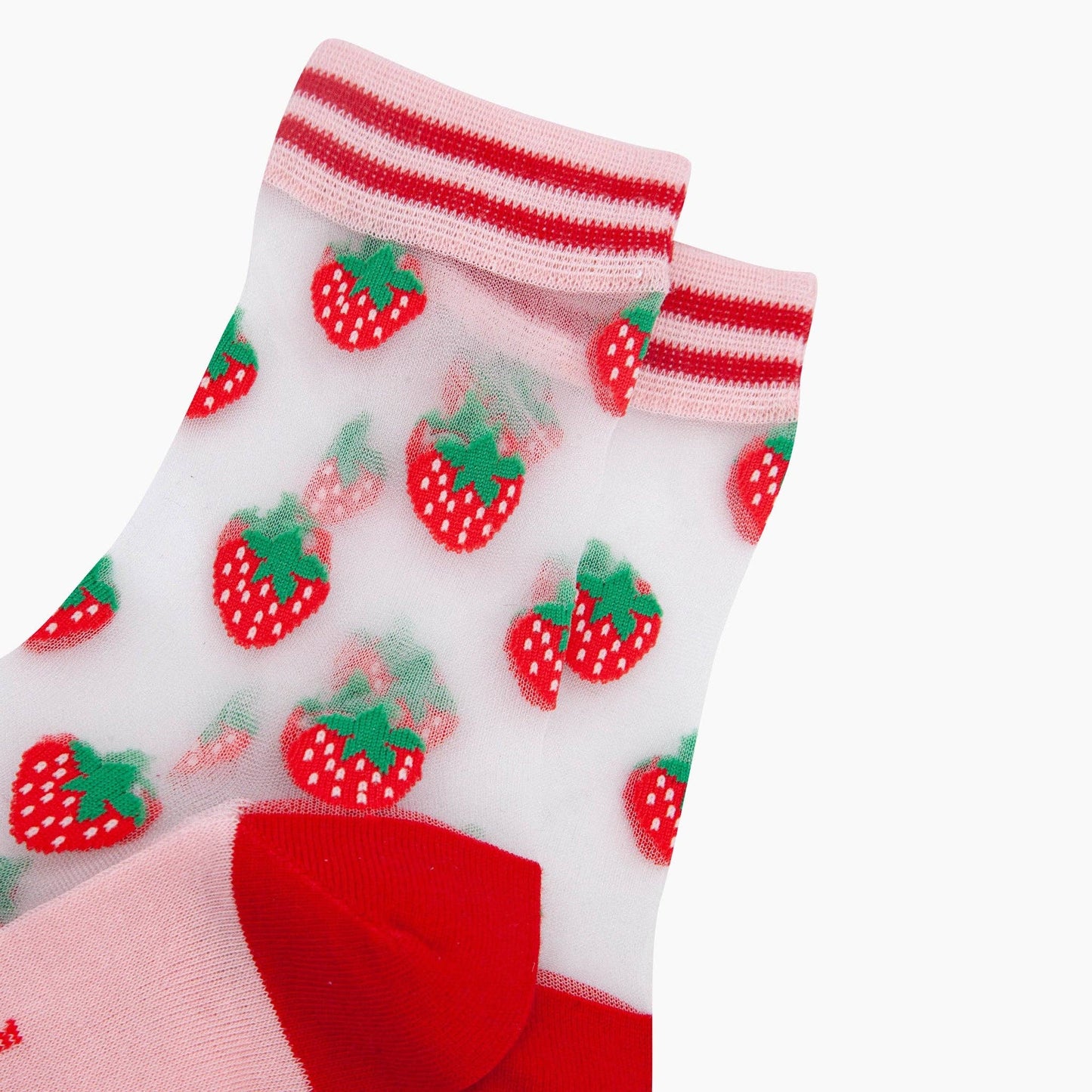 Strawberries Fruit Combed Cotton Sheer Pop Socks in Red