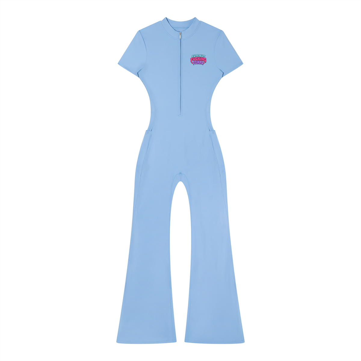 Feral Women’s Tight Flared Leg Quarter-Zip Jumpsuit