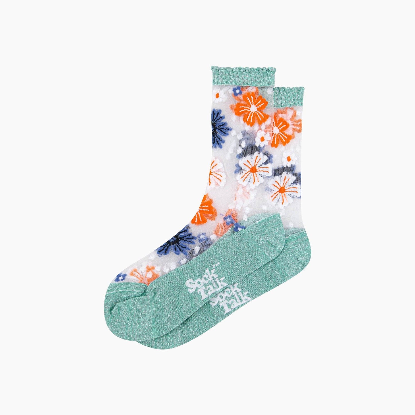 Bold Floral Combed Cotton Sheer Pop Socks in Sage Green