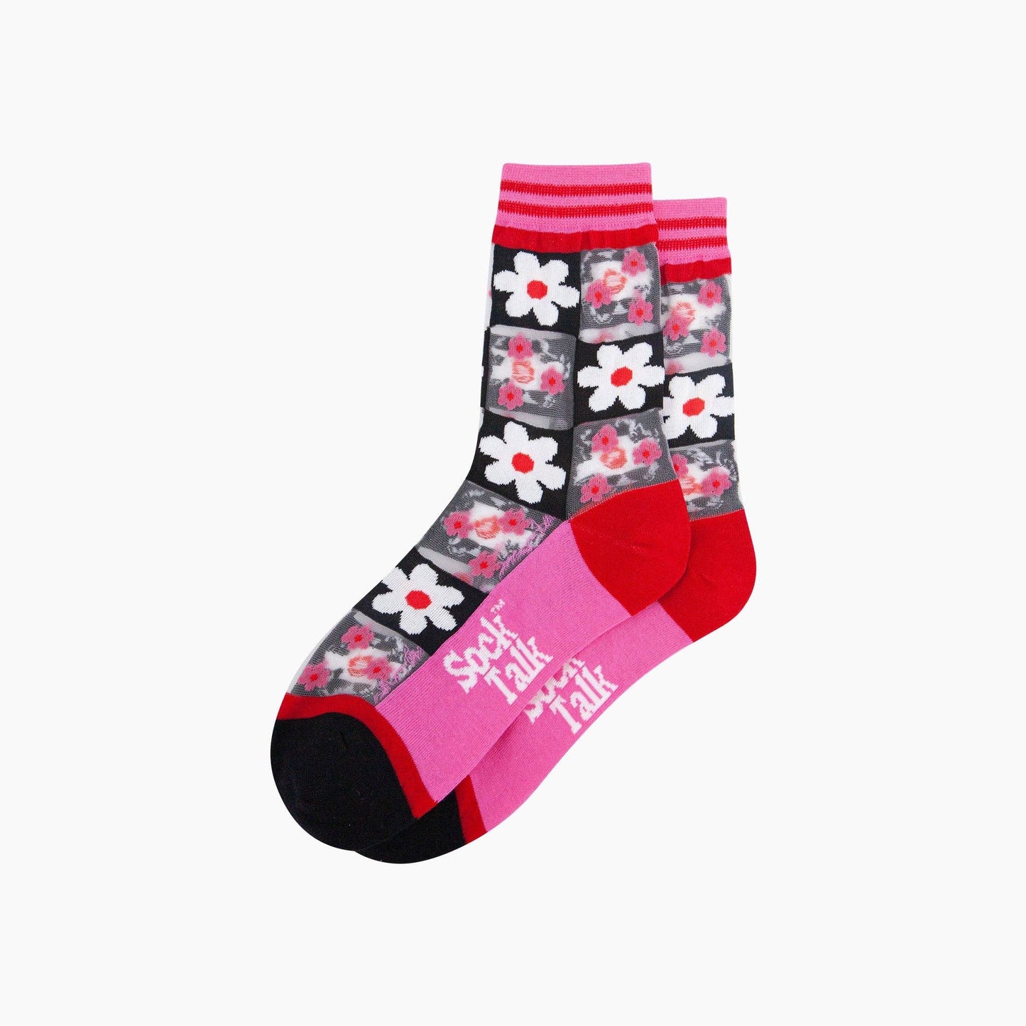 Daisy Checkerboard Combed Cotton Sheer Pop Socks in Pink