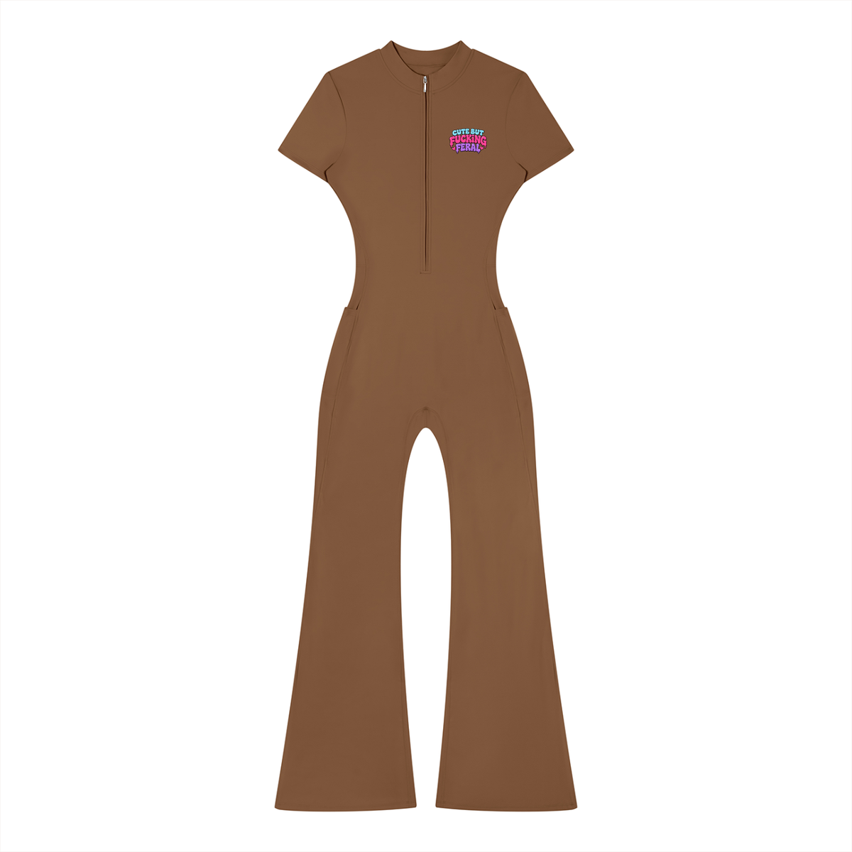 Feral Women’s Tight Flared Leg Quarter-Zip Jumpsuit