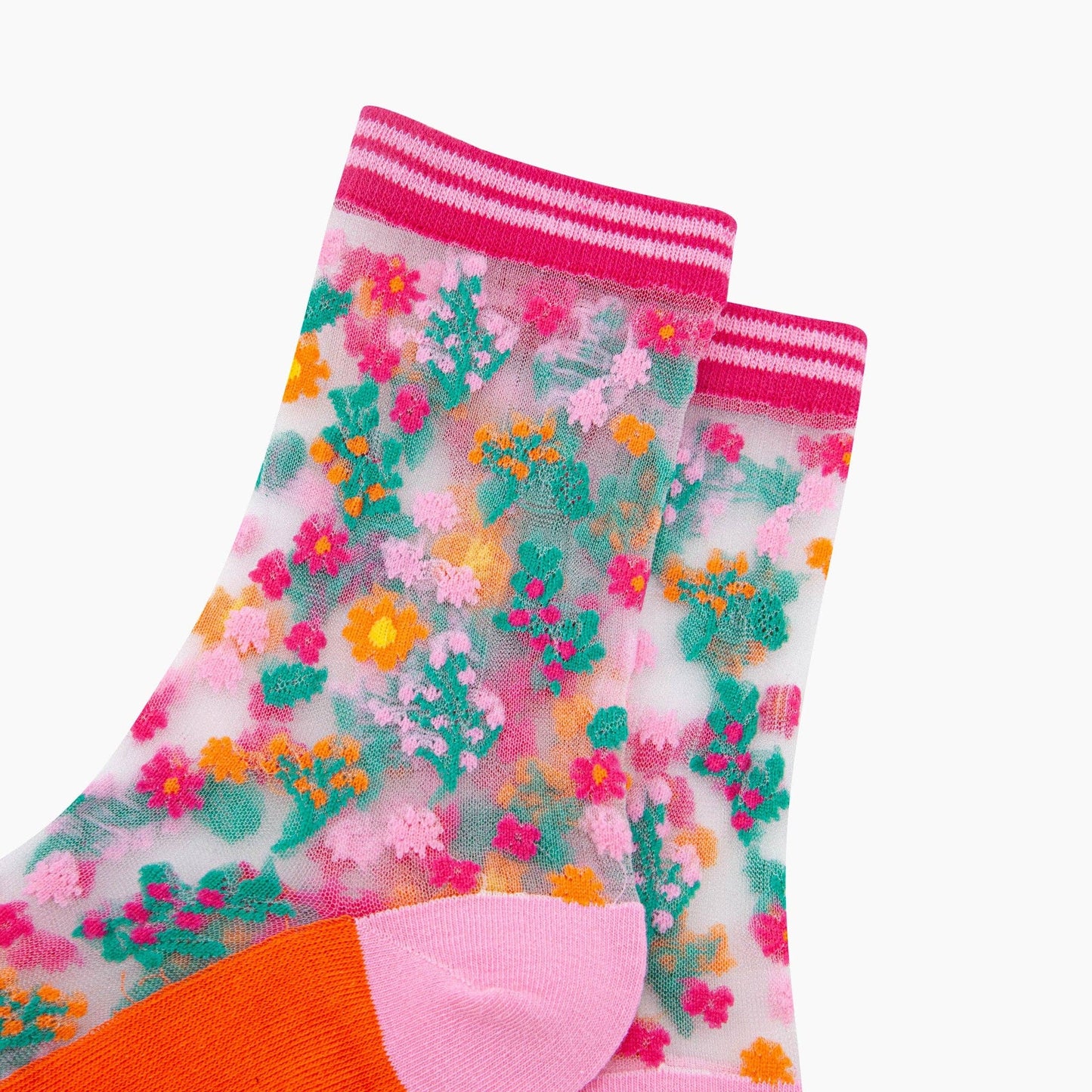 Ditsy Floral Combed Cotton Sheer Pop Socks in Orange