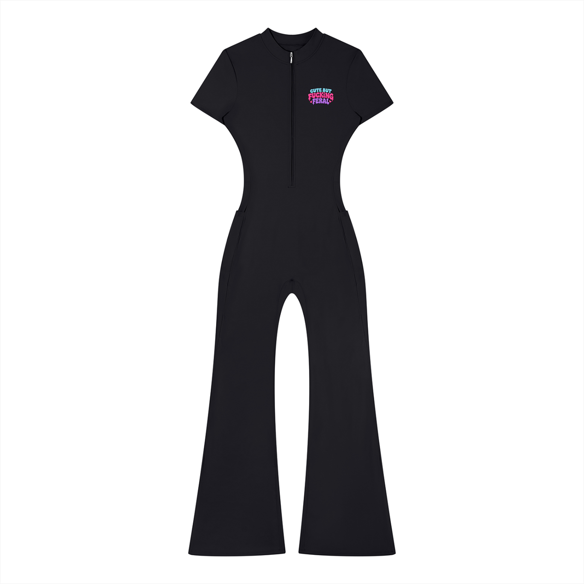 Feral Women’s Tight Flared Leg Quarter-Zip Jumpsuit